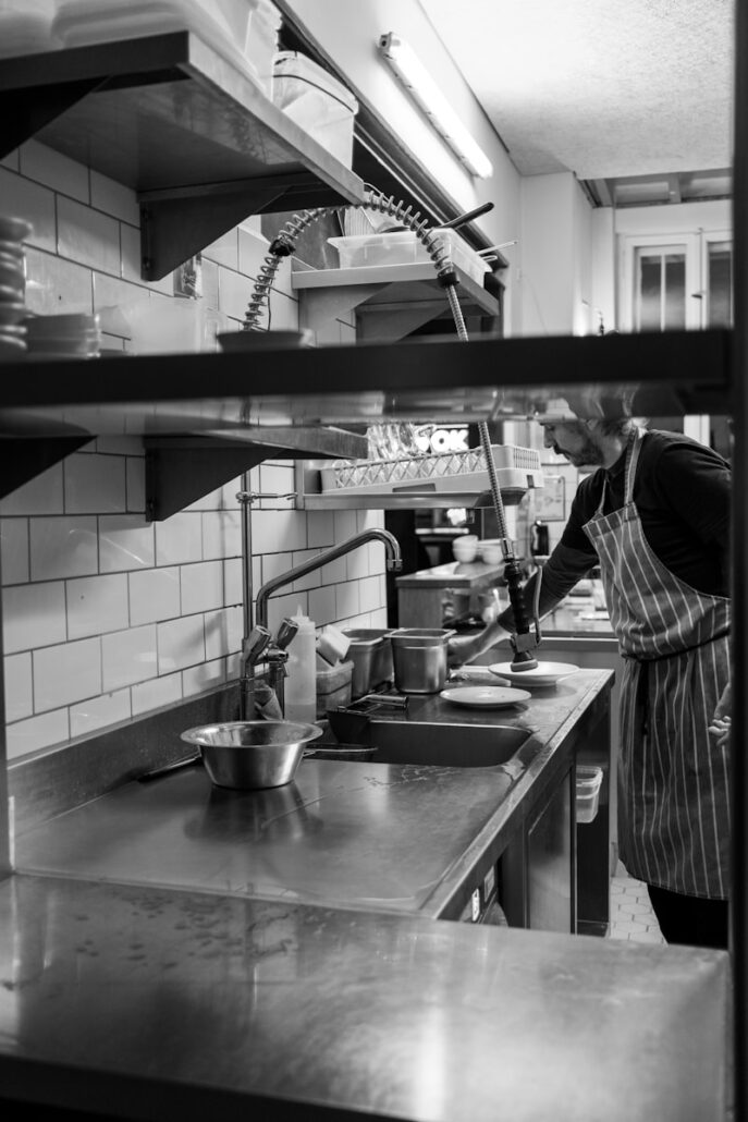 Commercial kitchen preparing food